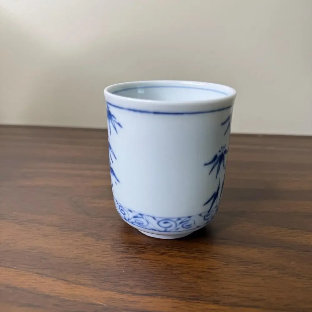 Vintage Japanese Bamboo Tea Cup Blue and White